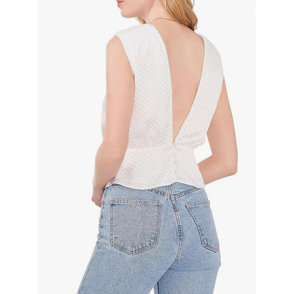 NWT 1.STATE Womens Bon Voyage Satin Polka Dot Blouse Peplum Low Back Top Small - Picture 2 of 12